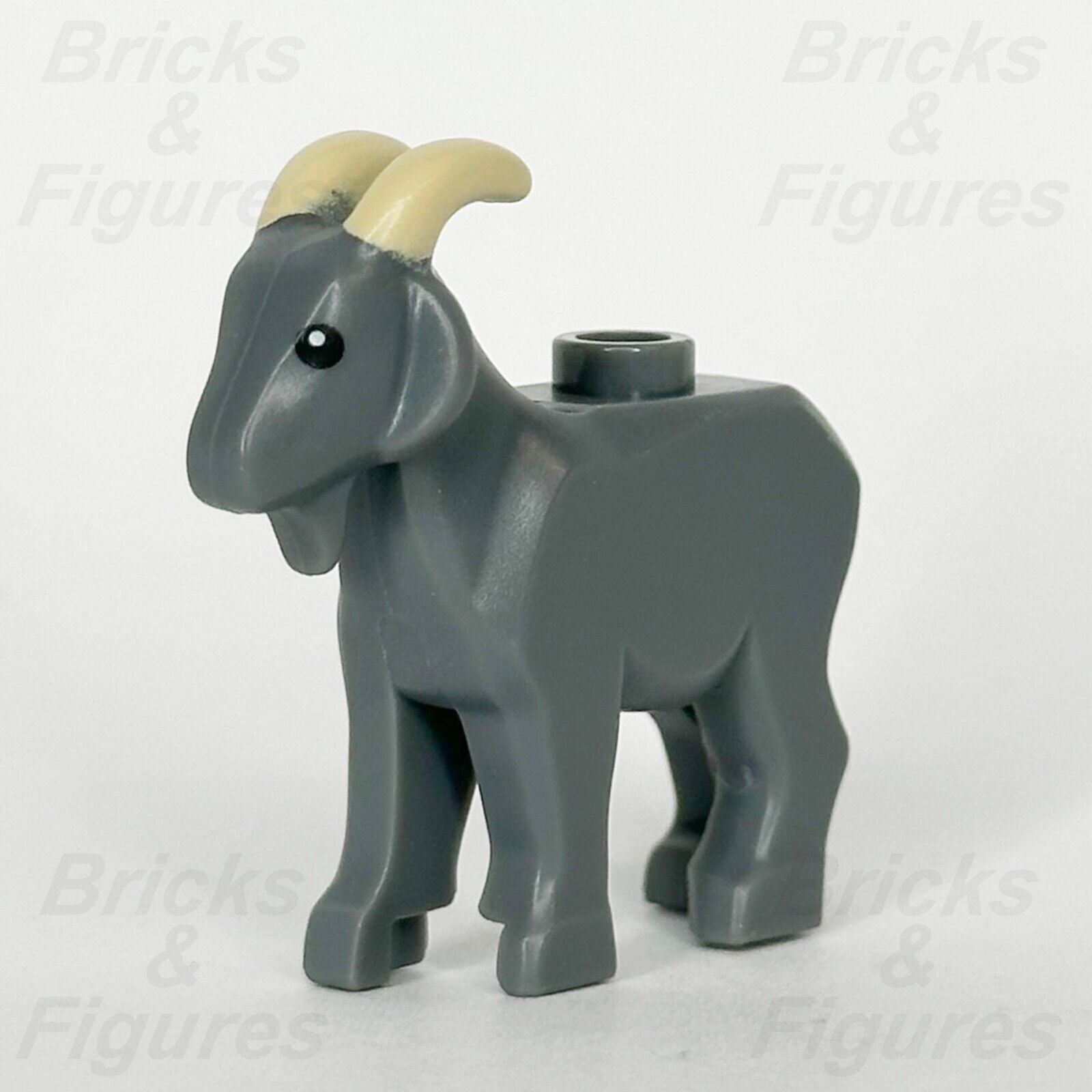 LEGO Castle Goat Animal Minifigure Dark Bluish Grey Tan Horns 10332 95341pb03 - Bricks & Figures