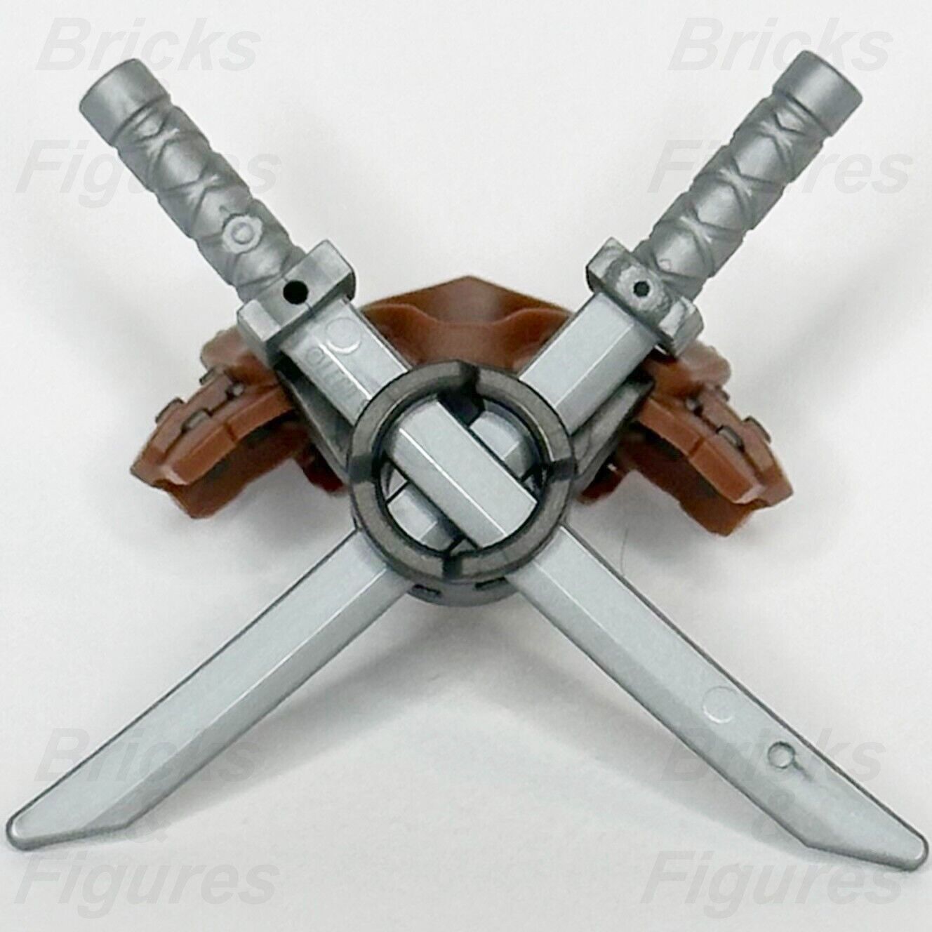 LEGO Ninjago Minifigure Shoulder Armour Part Reddish Brown Scabbard w/ 2 Swords - Bricks & Figures