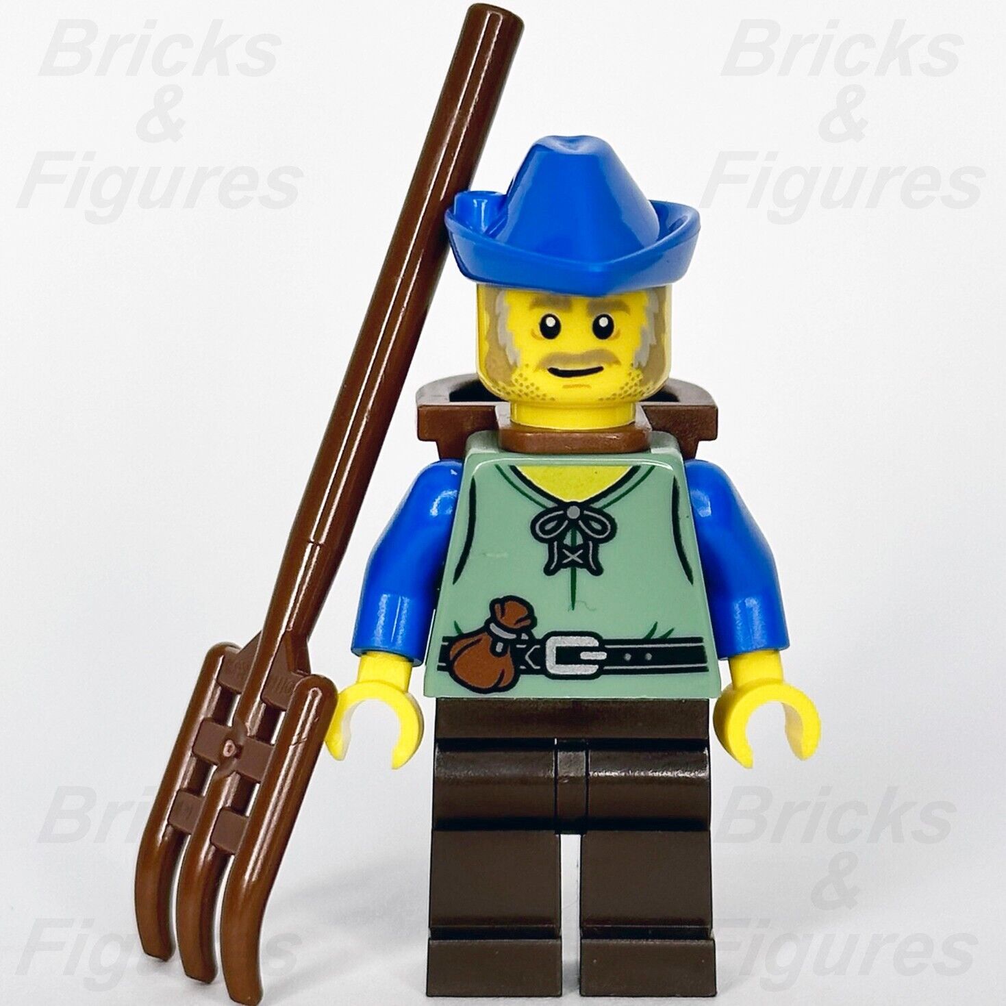 LEGO Castle Peasant Minifigure Lion Knights Farmer D-Basket Rake 10305 cas579 - Bricks & Figures