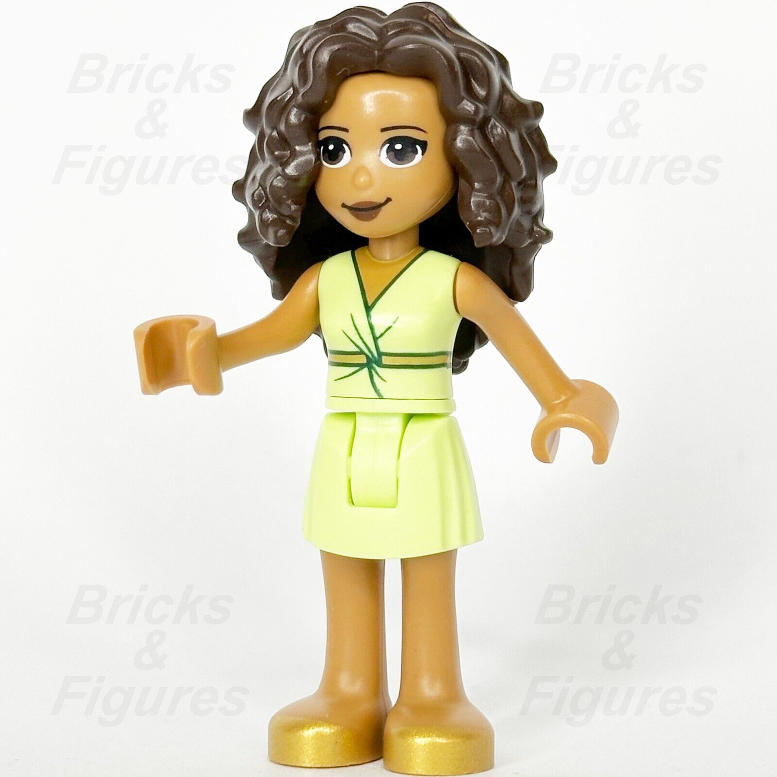 LEGO Friends Donna Minifigure Green Dress Brown Hair Gold Shoes 41449 frnd416 - Bricks & Figures