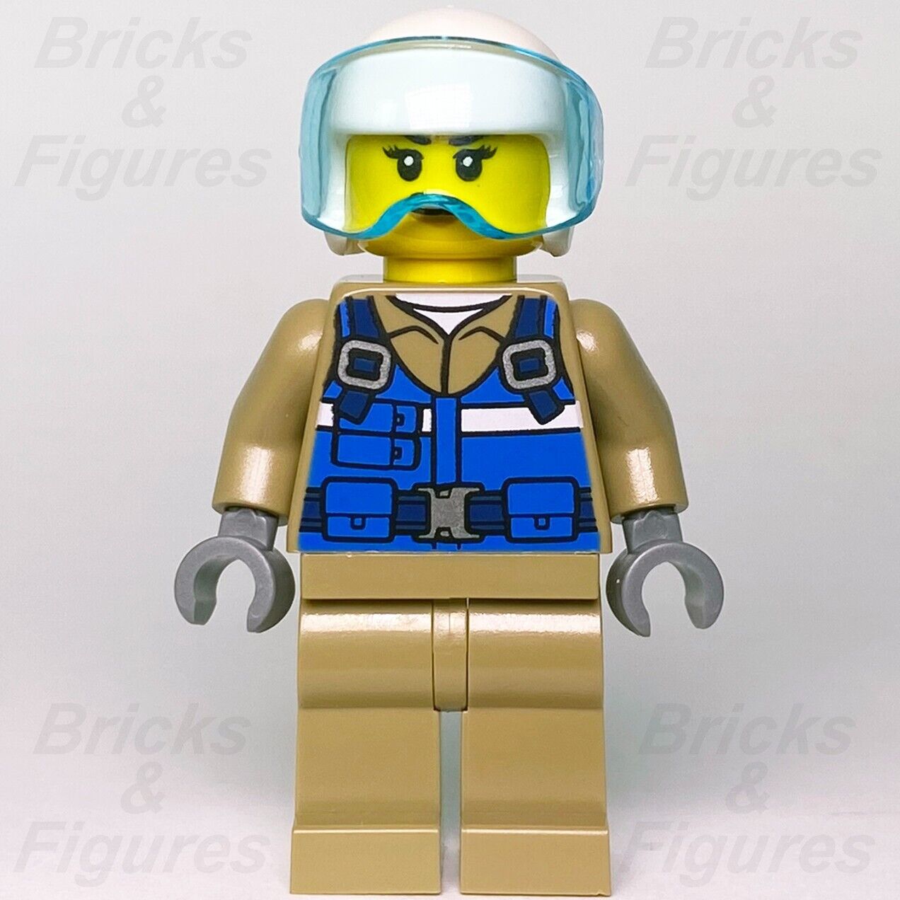 LEGO City Wildlife Rescue Pilot Minifigure Female Blue Vest Smirk 60302 cty1307 - Bricks & Figures