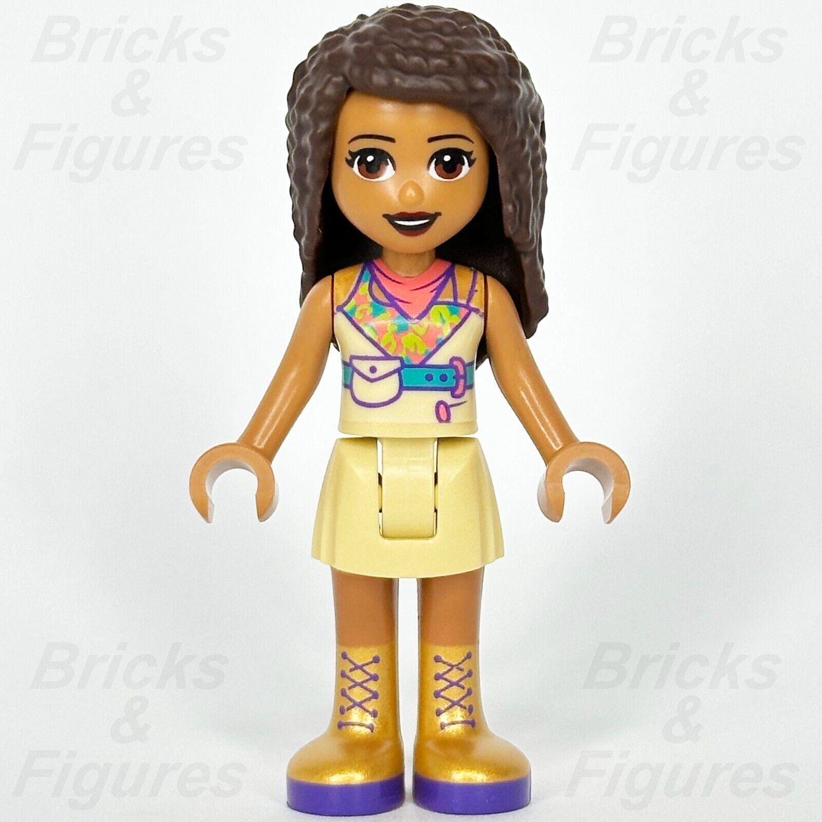 LEGO Friends Andrea Minifigure Tan Skirt Colourful Top Gold Boots 41424 frnd392 - Bricks & Figures