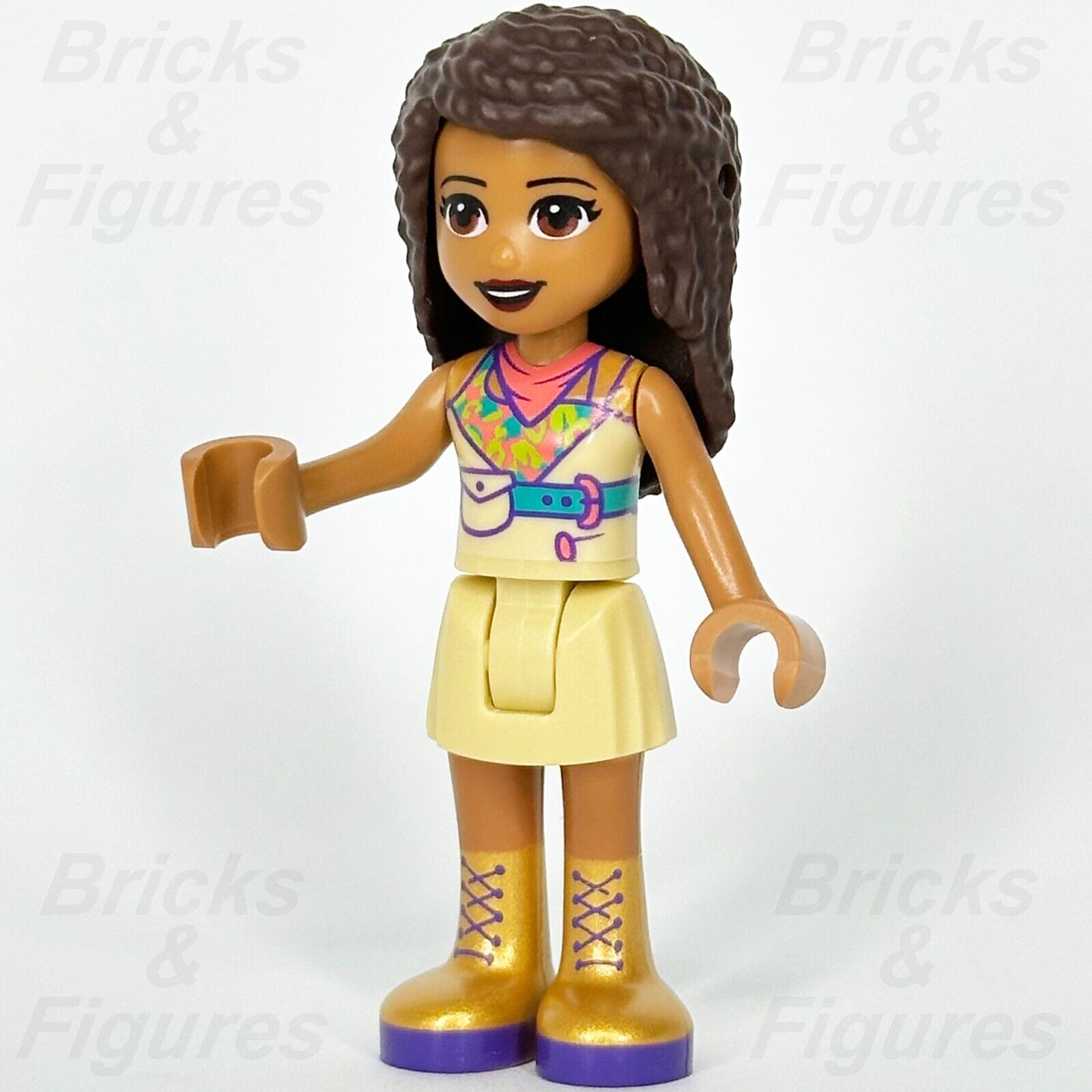 LEGO Friends Andrea Minifigure Tan Skirt Colourful Top Gold Boots 41424 frnd392 - Bricks & Figures